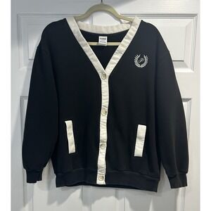 Victoria's Secret PINK Premium Fleece Boyfriend Cardigan Black White Size M